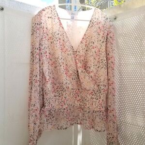 Japna Floral V-Neck Blouse - Cream and Pink